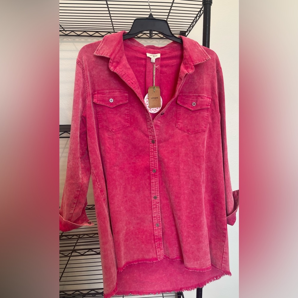 Pink long sleeve denim dress. Size large
